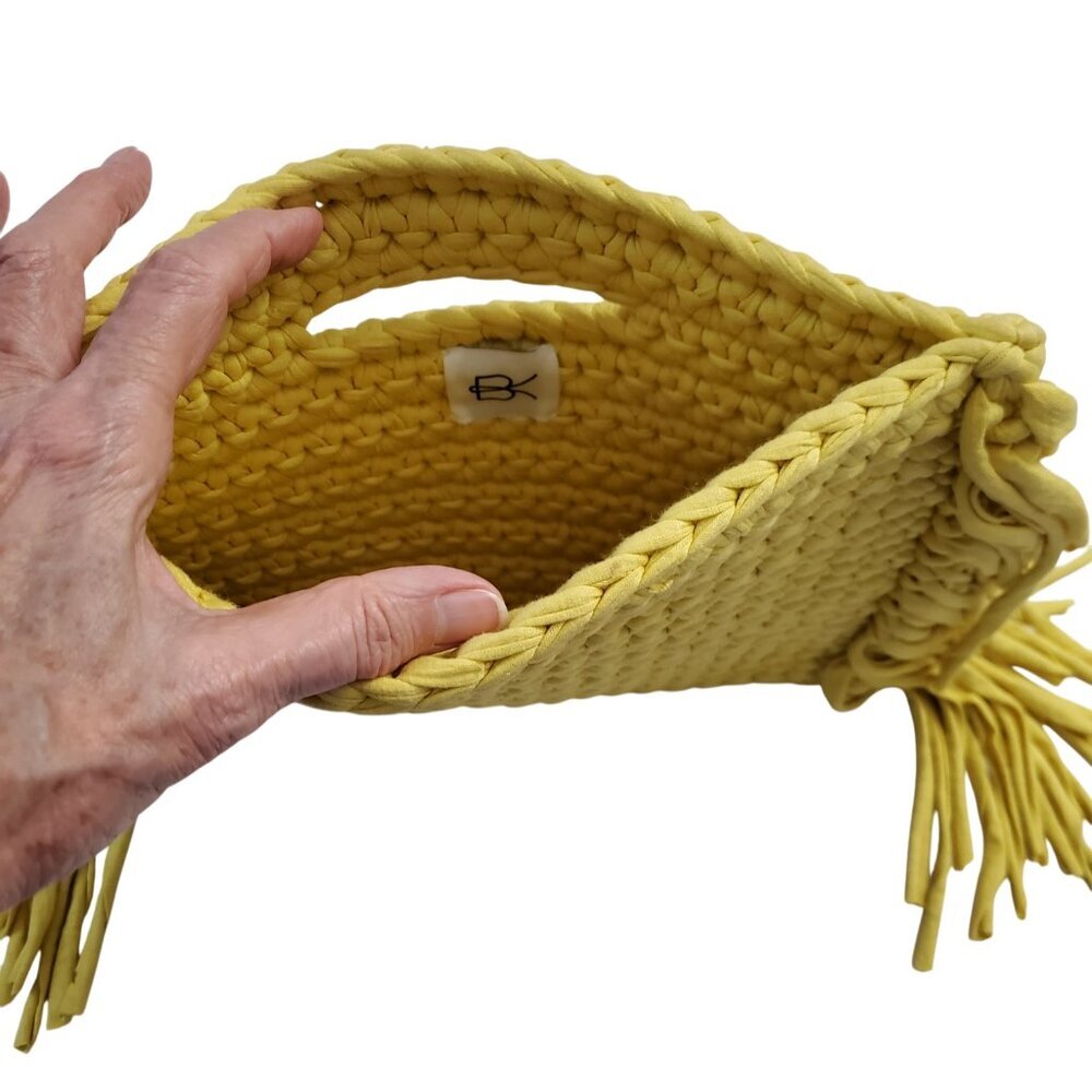 BINGE Frida Bright Yellow Handmade Unique Upcycled Cotton Crochet Clutch - Picture 11 of 12